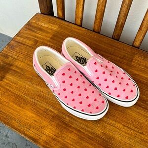 Pink suede Vans slip ons